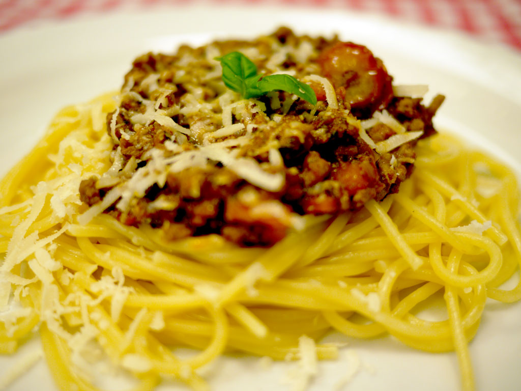 A portion of pasta Bolognese