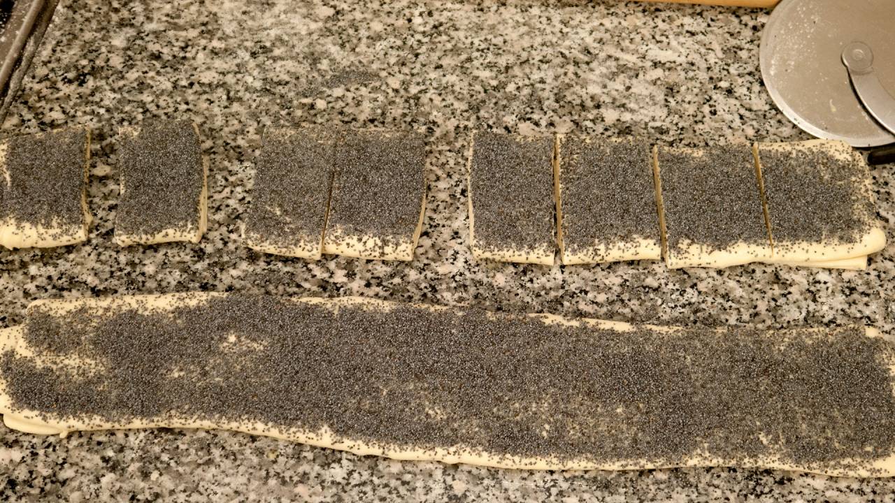 Brushed with egg wash and sprinkled with plenty of poppy seeds.